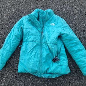 North Face teen girls Large 14/16 winter jacket fleece lined coat fuzzy blue